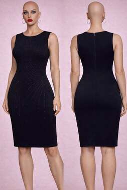 Ashley Stewart Black Rhinestone Sheath Dress Size 12 Sleeveless Stretch